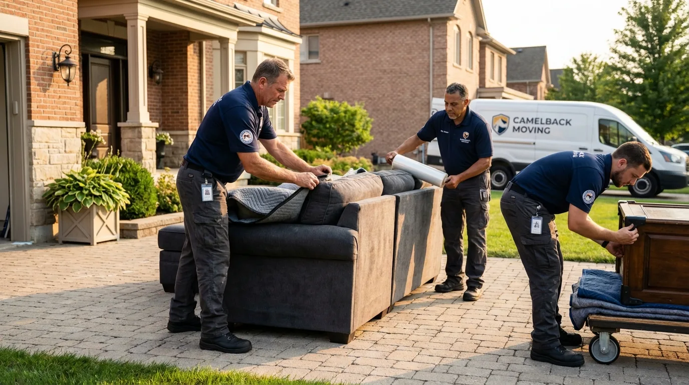 Large estate moving crew wrapping furniture in Highlands, NJ